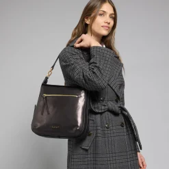 Borsa a spalla in pelle con zip frontale-The Bridge Online