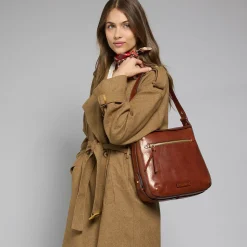 Borsa a spalla in pelle con zip frontale-The Bridge Outlet