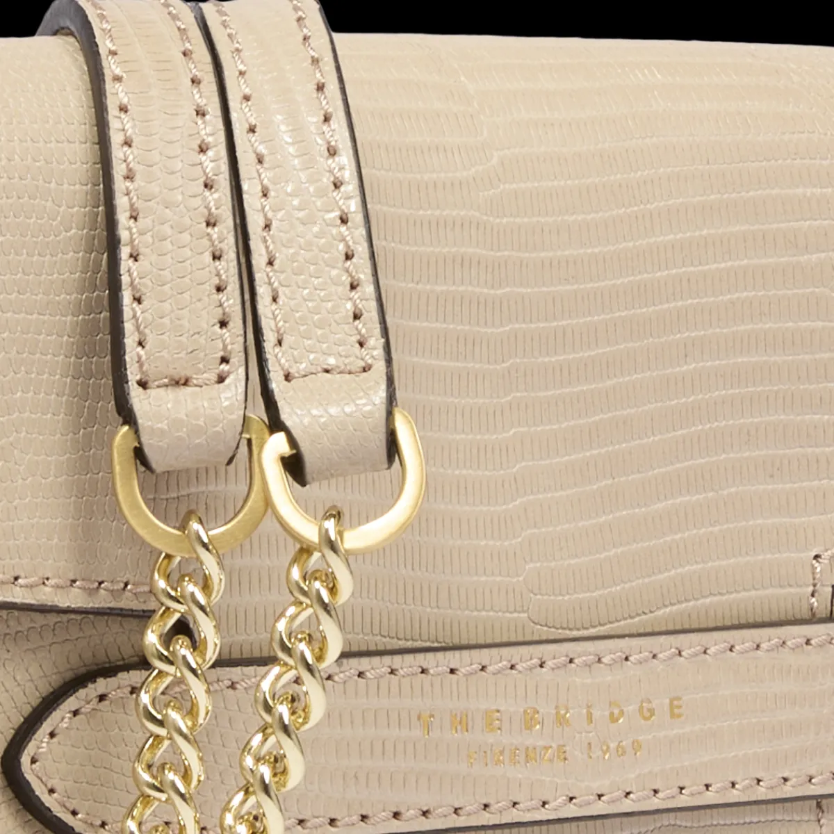 Borsa tracolla pelle con catena stampa lizard-The Bridge Online