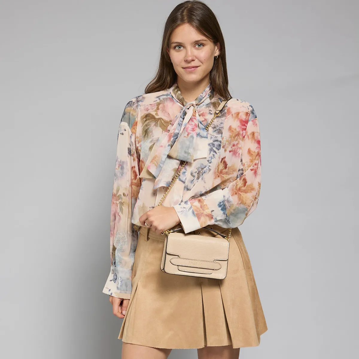 Borsa tracolla pelle con catena stampa lizard-The Bridge Online