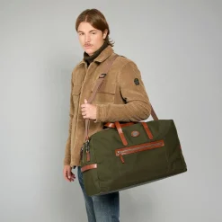 Borsone in pelle e tessuto medium size-The Bridge Outlet