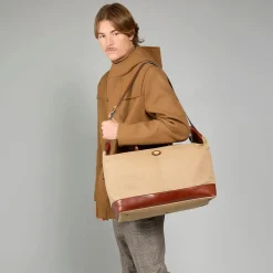 Borsone in pelle e tessuto small size-The Bridge Sale