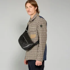 Marsupio uomo in pelle con zip frontale-The Bridge Sale