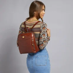 Zaino donna pelle piccolo con tasca frontale-The Bridge New