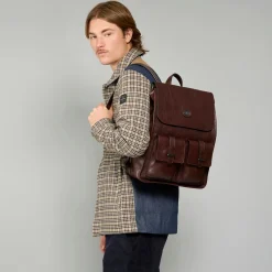 Zaino in pelle uomo con tasche frontali-The Bridge Clearance