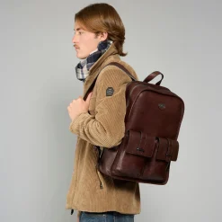 Zaino in pelle uomo una zip e tasche frontali-The Bridge Online