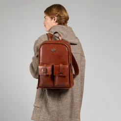 Zaino in pelle uomo una zip e tasche frontali-The Bridge Discount